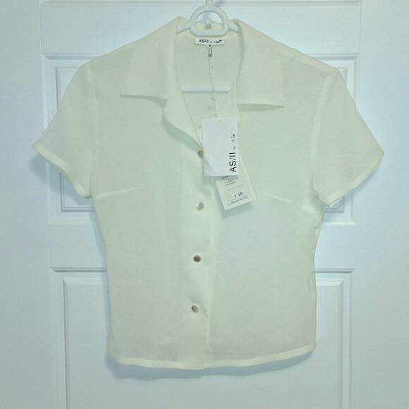 Cream colour short sleeve sheer blouse size small - Picture 8 of 12